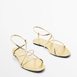 Brand NEW Massimo Dutti Women's Gold Flat Slider Sandals